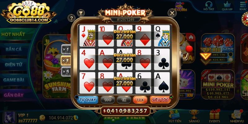 Lưu ý quan trọng khi chơi mini poker Go88 trực tuyến